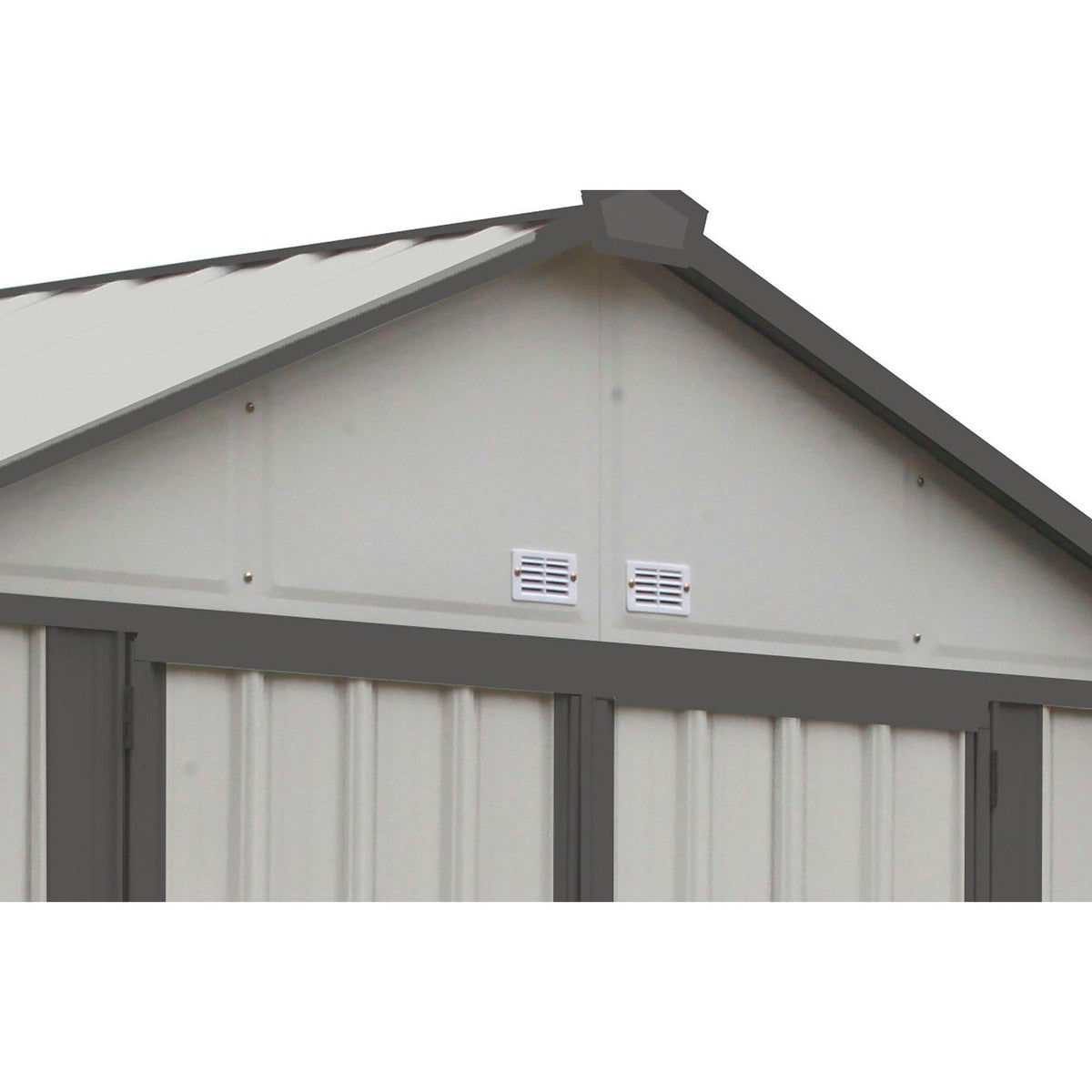Arrow EZEE Shed High Gable Steel Storage Shed, Cream/Charcoal Trim, 8 x 7 ft.