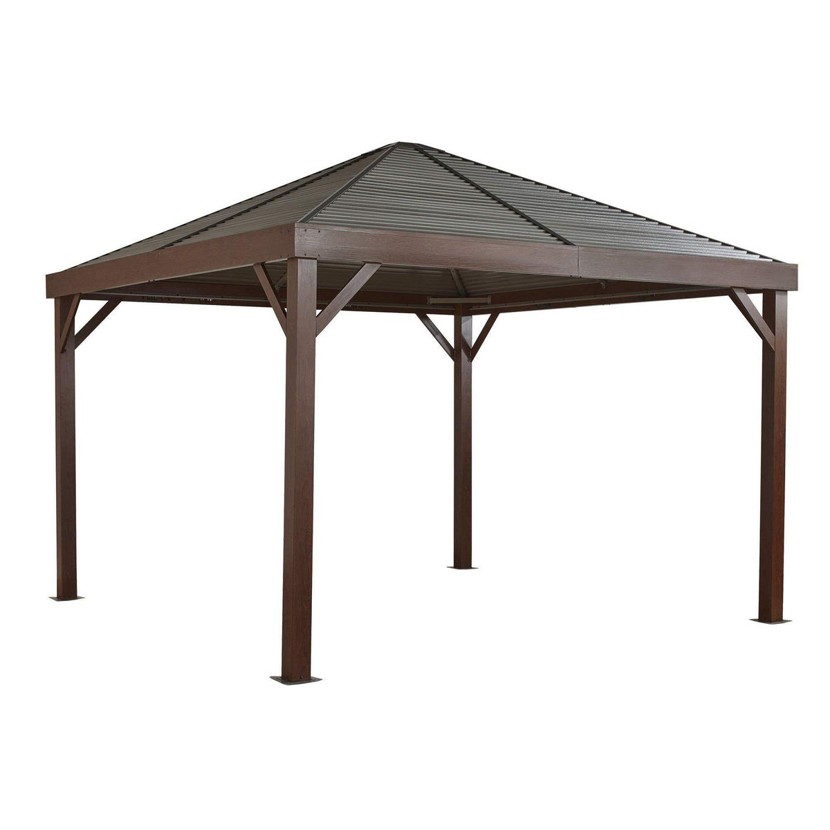 South Beach Wood Finish Sun Shelter 12'x12 'Galvanized Steel roof, textilene Mosquito net