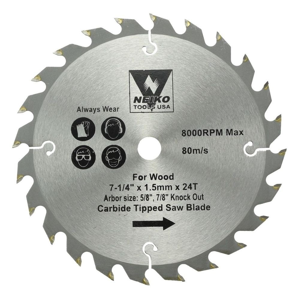 Table Saw Blades for Wood Carbide Tipped 7-1/4"x 1.5mm x 24 Teeth