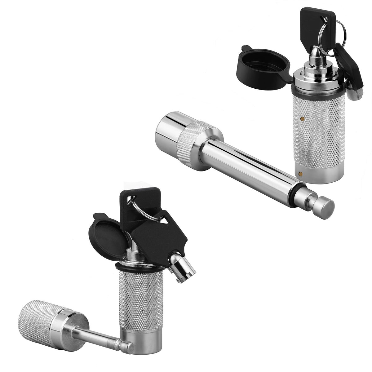 5/8'' Hitch Pin and 1/4'' Trailer Coupler Chrome-plated Hardened Steel Lock Set, Plum Blossom Lock Core and Rubber Caps for Weather Guard Protection