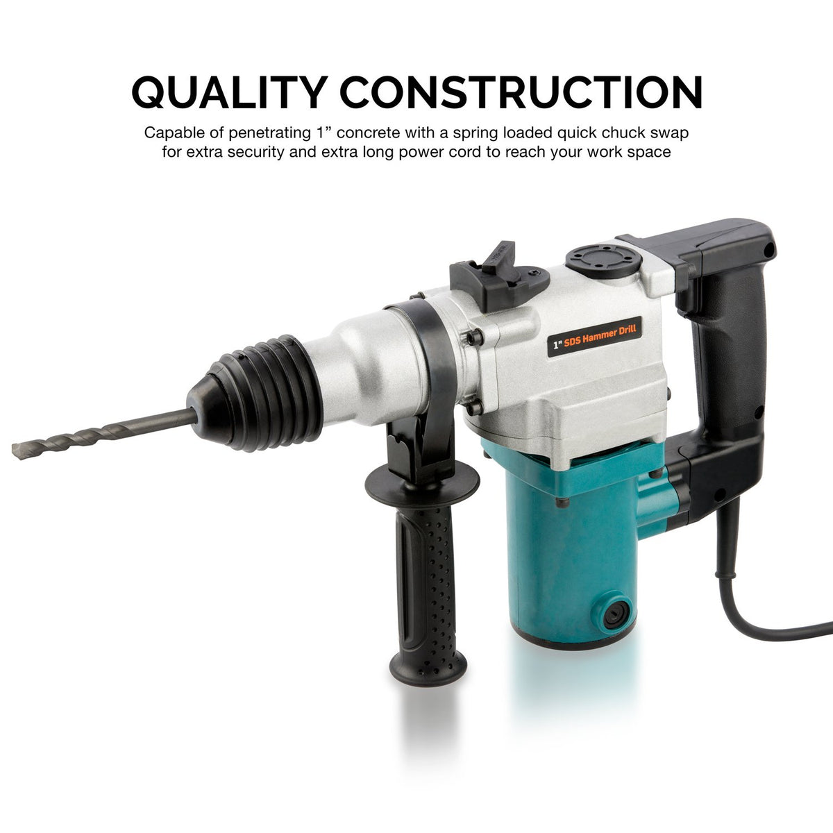 1" Electric Rotary Hammer Drill, 4.7 Amp | Includes 2 Chisels, 3 Drill Bits | 900 RPM, 3150 BPM