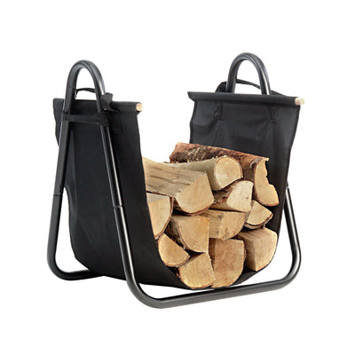 ShelterLogic Firewood Log Holder with Canvas Carrier, Black