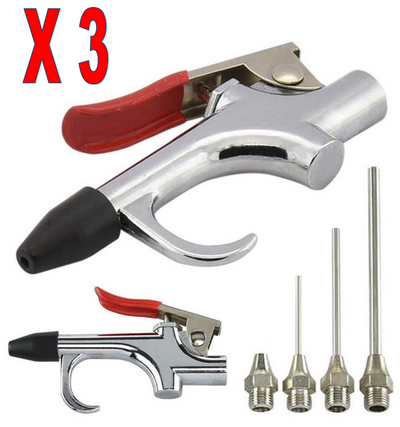 3 packs: 5pc Air Compressor Blow Gun Tool Kit 3 Nozzles Inflation Needle Spray Blower Set