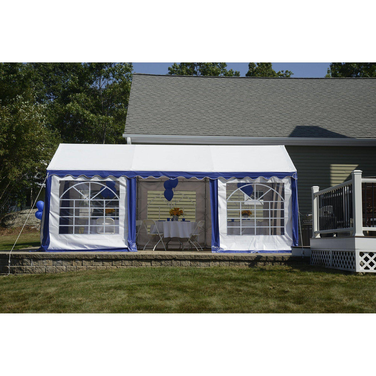 ShelterLogic Party Tent with Enclosure Kit, Blue/White, 10 x 20 ft.