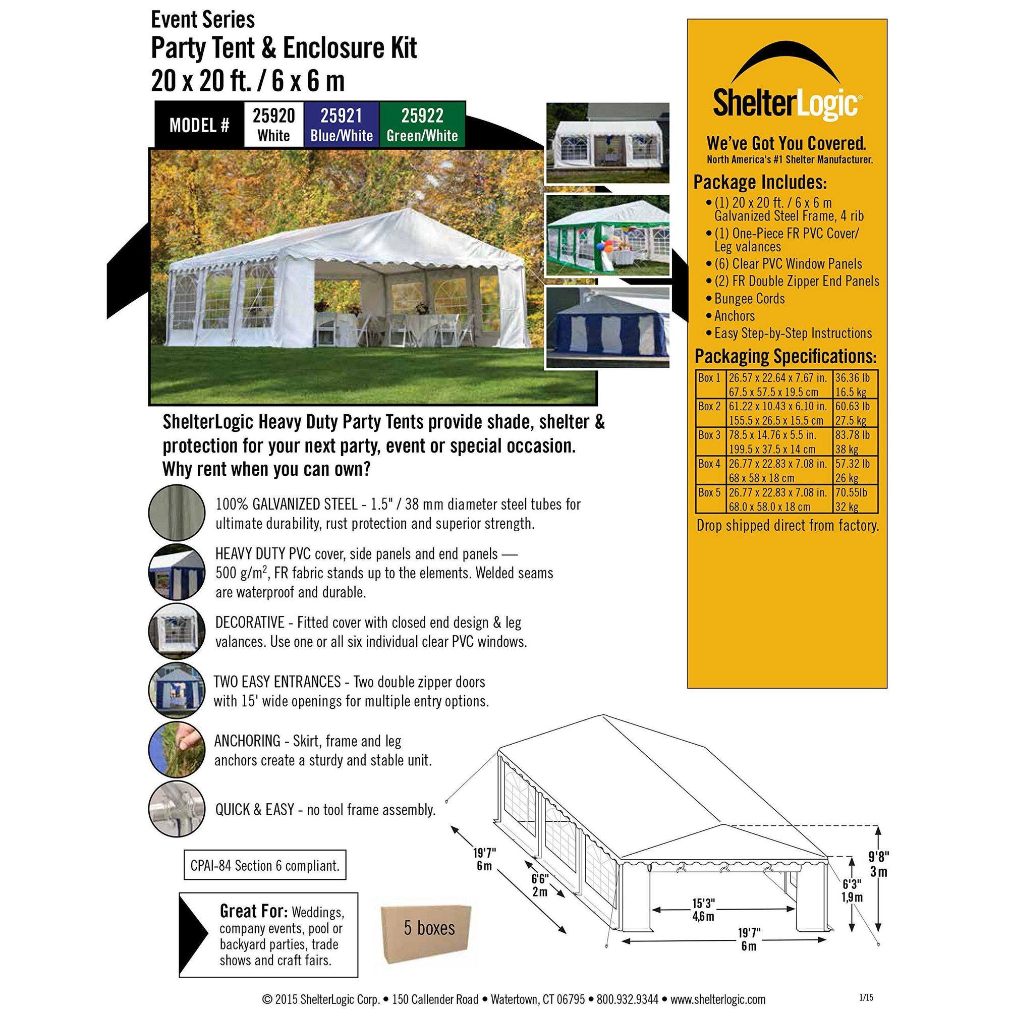 party tent pvc ShelterLogic 20' x 20' Blue/White Party Tent & Enclosure Kit with Windows