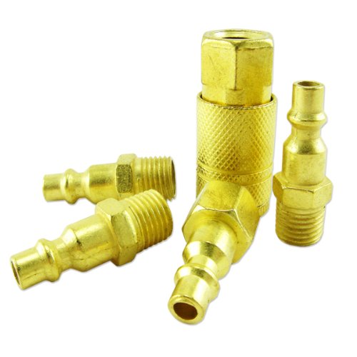 1/4" Coupler 5 pc Set Brass Plated Air Coupler With Adapter Compressor Tool