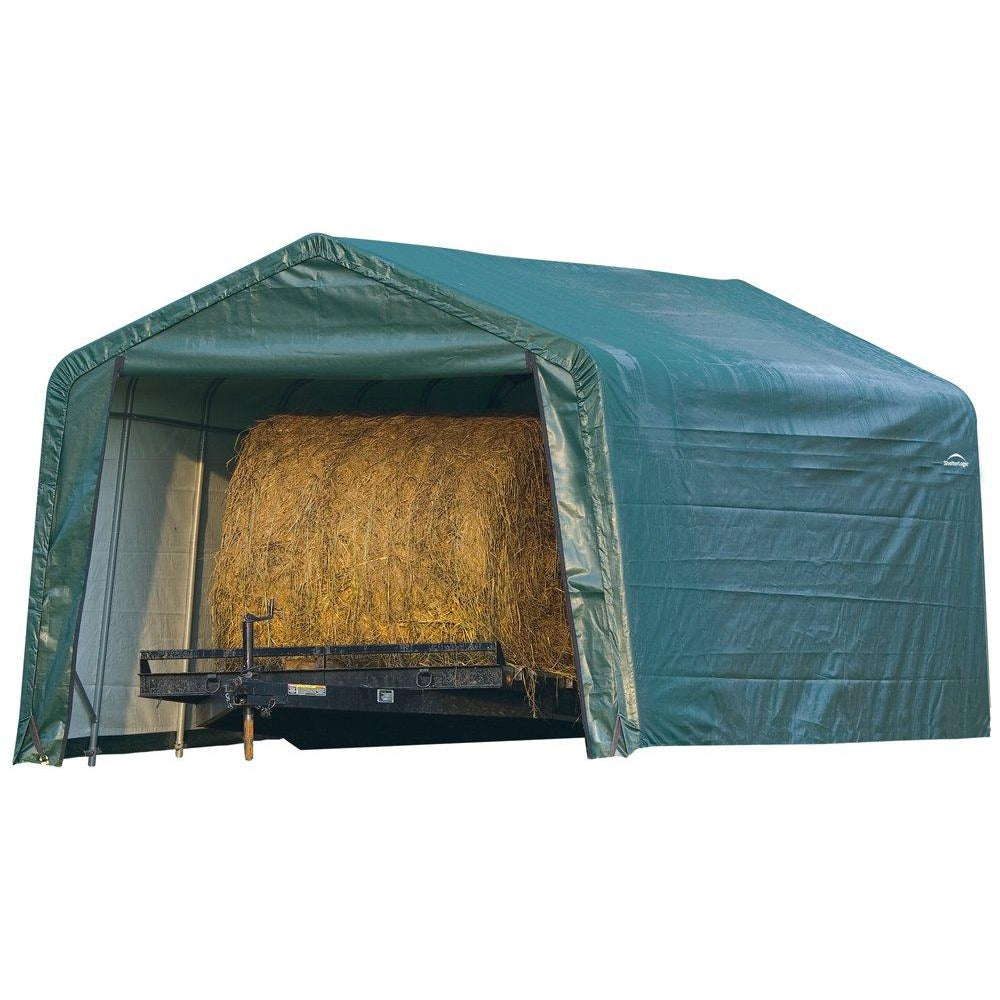 ShelterLogic 12 x 20 x 8-Feet Peak Style Hay Storage Shelter, Green Cover