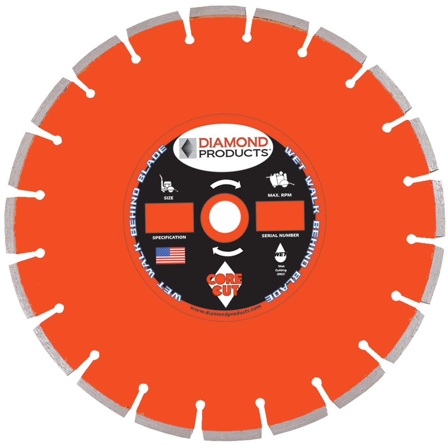 26" x .155" x 1"Heavy Duty Orange Wet Cutting Walk Behind Saw Blade