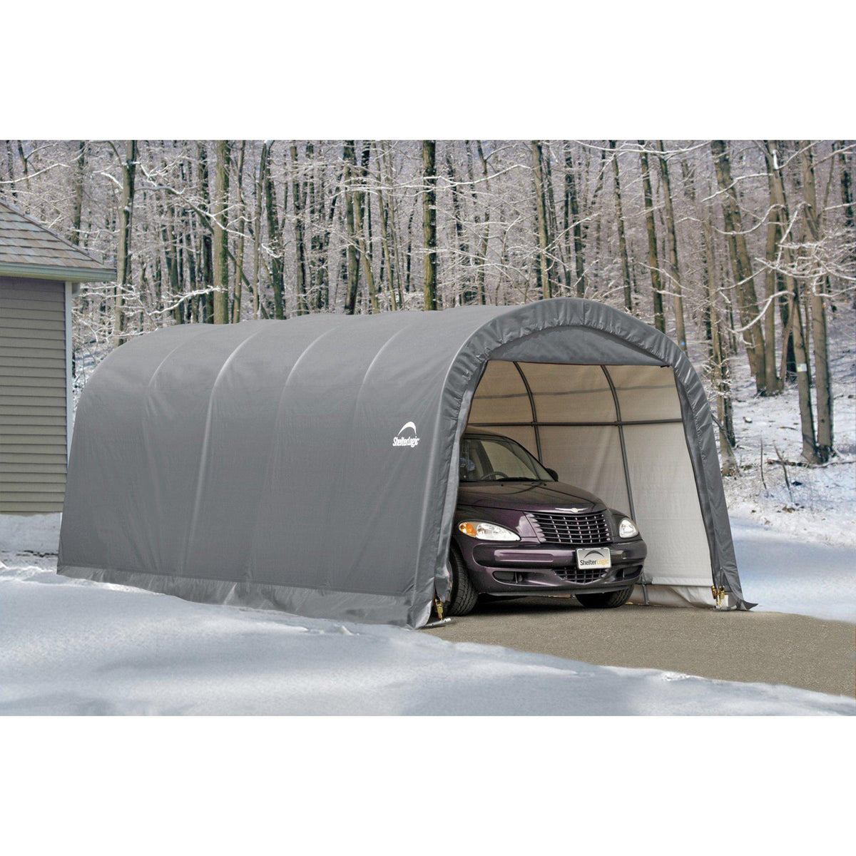 ShelterLogic Garage-in-a-Box Rountop, Grey, 12 x 20 x 8 ft.