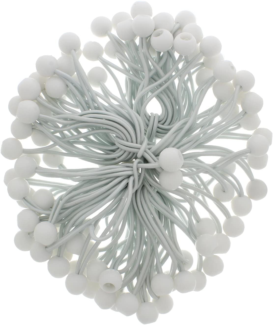 9 Inch Ball Bungee 25-Pack White Cord Loop Straps with Plastic Balls for Tarp Tie Down, Lacrosse, Soccer