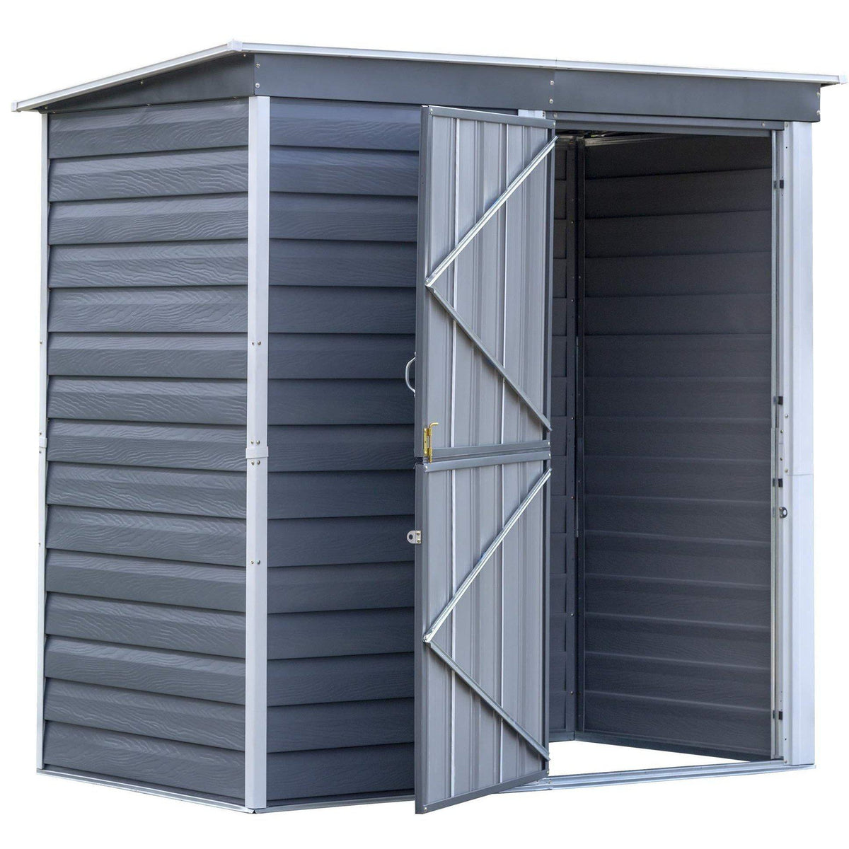 Arrow SBS64 Shed-in-a-Box Compact Galvanized Steel Storage Shed with Pent Roof, 6'x4', Charcoal