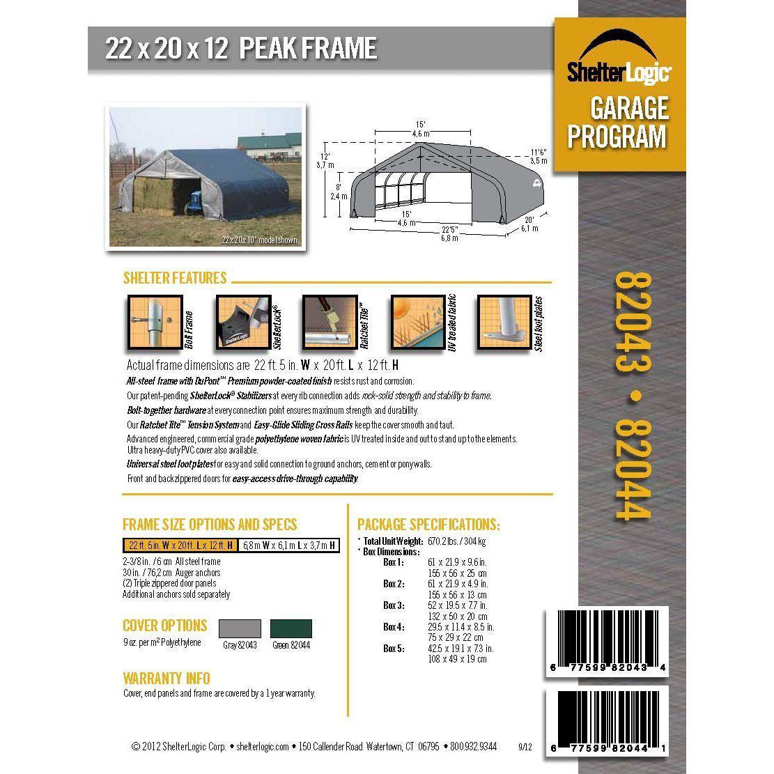 ShelterLogic 82043 Grey 22'x20'x12' Peak Style Shelter