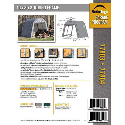 ShelterLogic 77803 Grey 10'x8'x8' Round Style Shelter