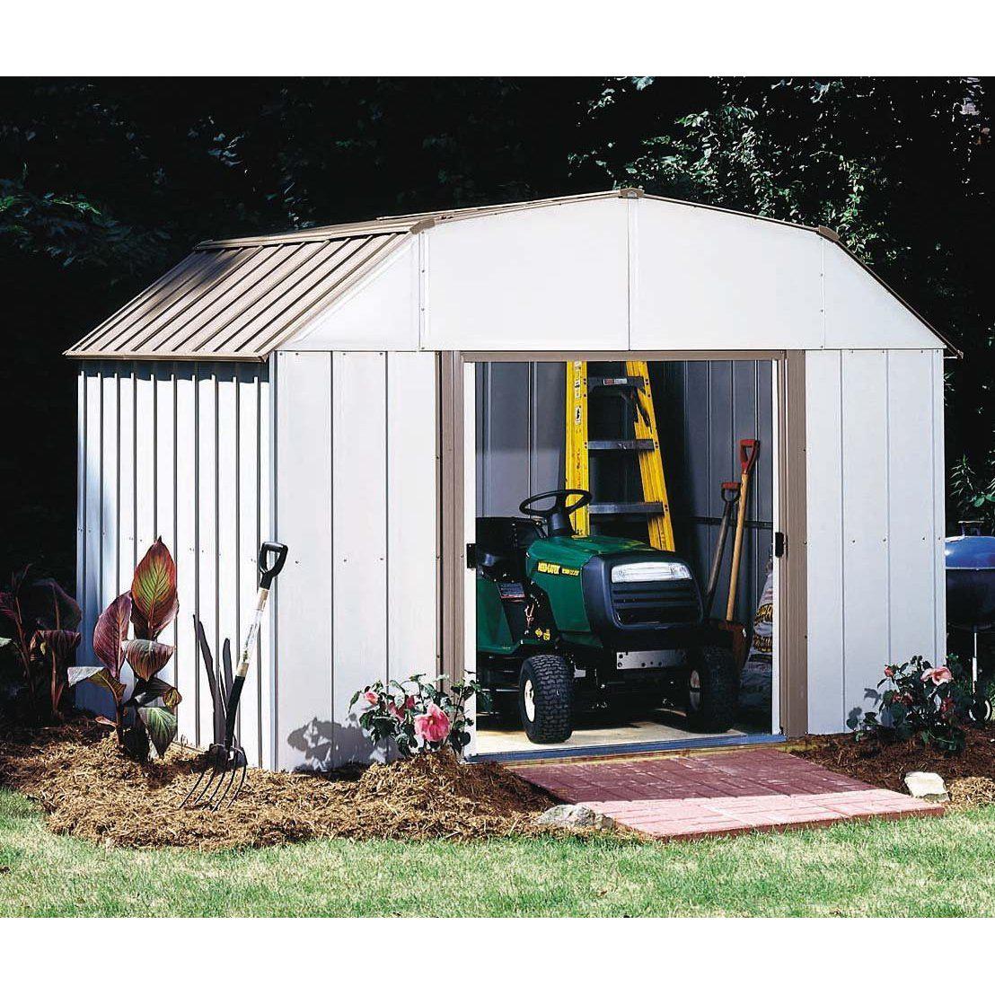 Arrow LX1014-C1 Galvanized High Gable Steel Storage Building, 10 x 14', Eggshell