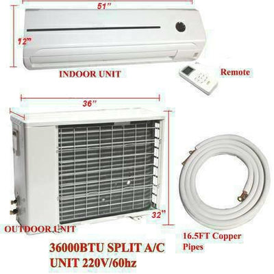 3 Ton 36,000 Btu 16 SEER Ductless Mini split Multi Zone Air Conditioner