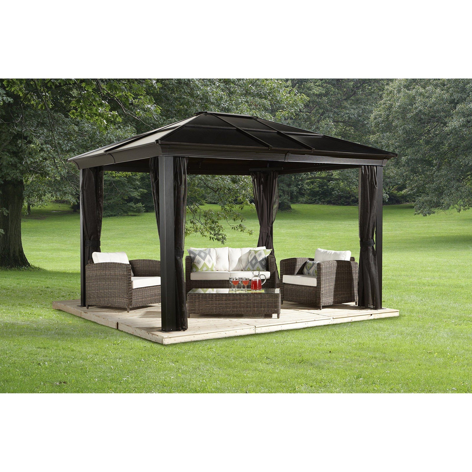 Sojag 500-5153224 8mm 2 Track No.53 Sedona Hard Top Sun Shelter, 10' by 12', Dark Brown