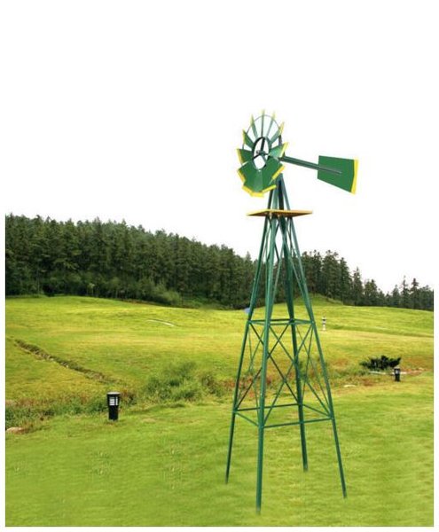 8ft Green Metal Windmill Yard Garden Decoration Weather/ Rust Resistant Wind Mill