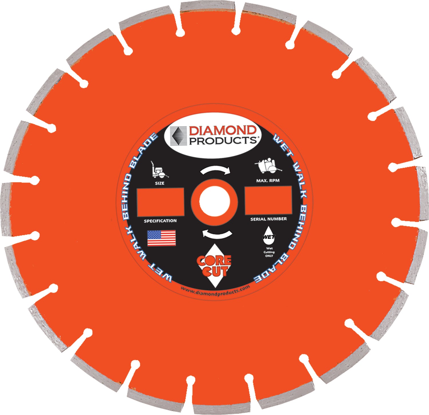 14" x .125" x 1"Heavy Duty Orange Wet Cutting Walk Behind Saw Blade