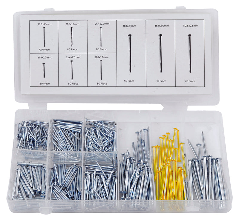 550pc Nail Assortment Set Household Nail Panel Masonry Hanger 9 Sizes Assorted