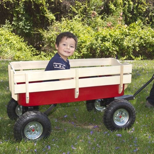 thumbnail image 2 of Ironmax Outdoor Wagon For Kids & Garden – Red, 330lbs Capacity, Wood Railing, Foldable 2 of 5