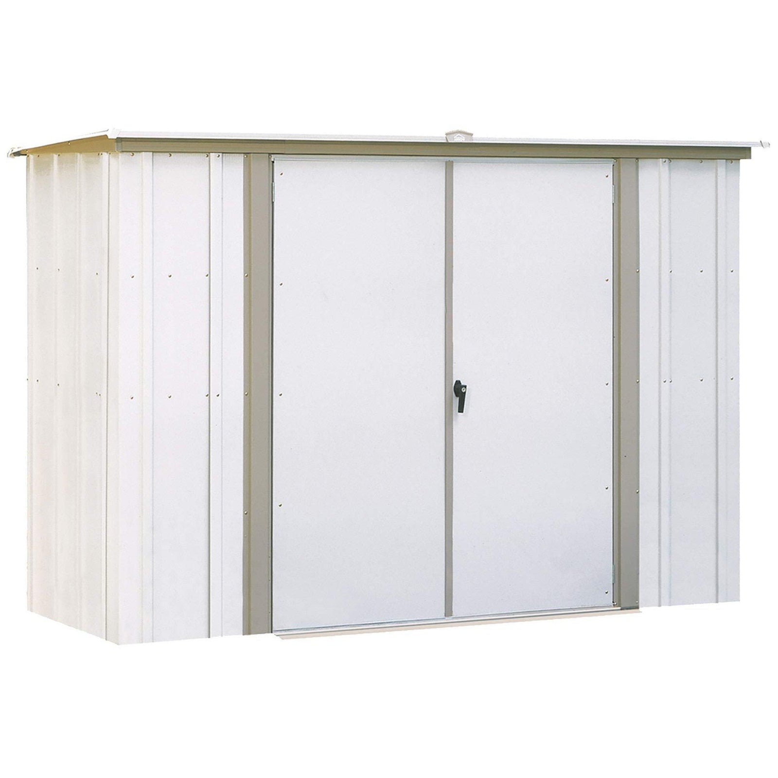 Arrow Eggshell with Taupe Trim Pent Roof Galvanized Steel Garden Shed, 8' x 3