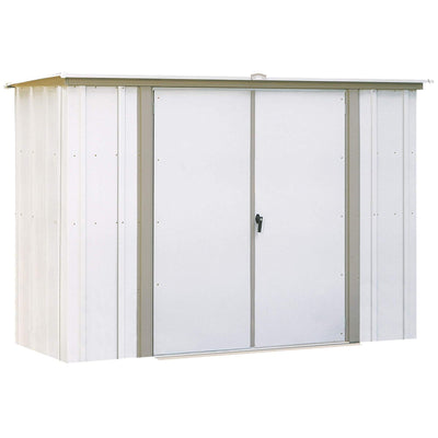 Arrow Eggshell with Taupe Trim Pent Roof Galvanized Steel Garden Shed, 8' x 3
