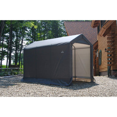 6Ft x 10 Ft ShelterLogic Shed-in-a-Box with Auger Anchors, Peak, Gray