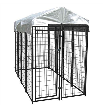 4' X 8' X 6' HIGH SQUARE TUBE FRAME DOG KENNEL WITH COVER
